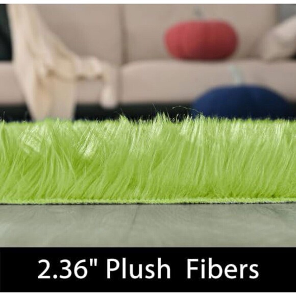 Shag Area Rug 8x10 Plush Fluffy Avocado Olive Grass Green Faux Fur Retro Carpet - Picture 2 of 4